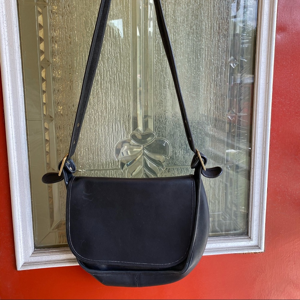 Coach Black Leather Crossbody Saddle Bag